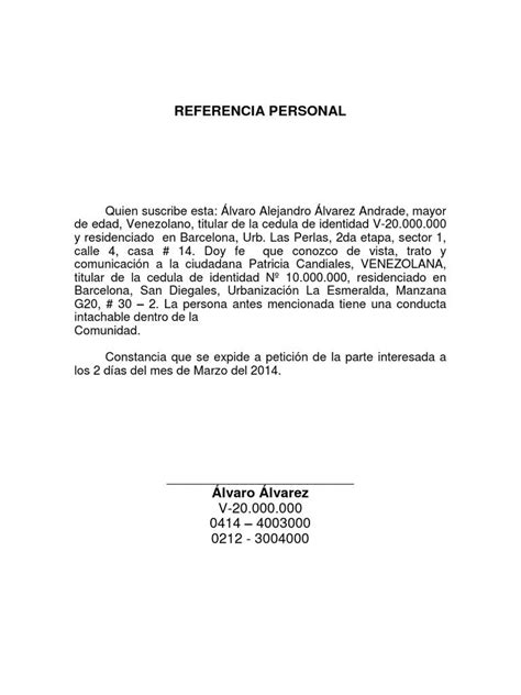 Modelo De Referencia Personal Colombia Samuel Cooke Ejemplo De Carta