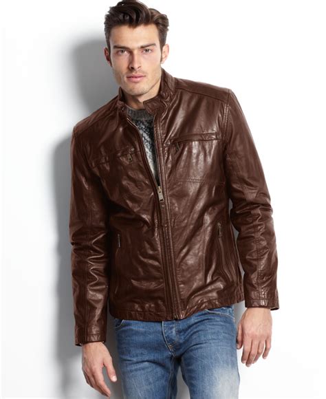 Marc New York Vine Lightweight Calf Leather Moto Jacket In Brown For