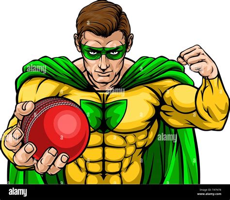 Superhero Holding Cricket Ball Sports Mascot Stock Vector Image And Art