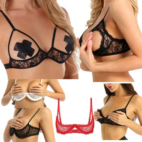 Womens Lace Bra See Through Bralette Push Up Lingerie Sheer Cupless