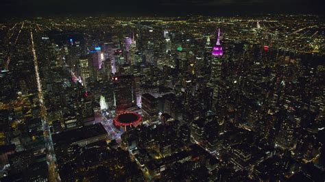 6k Stock Footage Aerial Video Of Madison Square Garden And Tall Midtown