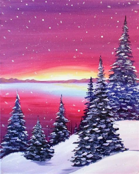 Snowy Sunrise Sunrise Painting Christmas Paintings Christmas