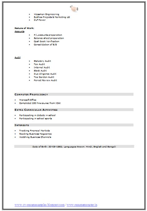 Co curricular activities in resume sample. Over 10000 CV and Resume Samples with Free Download: Fresher CA Resume