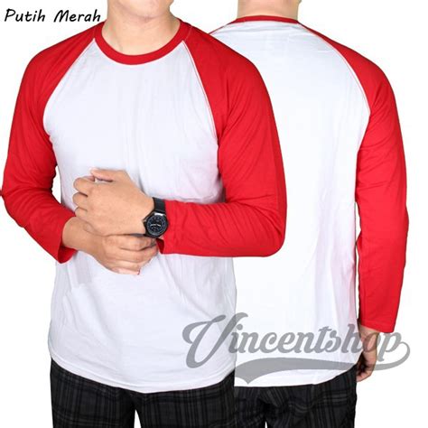 Jual [ Merah Putih Version ] Kaos Polos Raglan Lengan Panjang Badan Putih Lengan Merah 17
