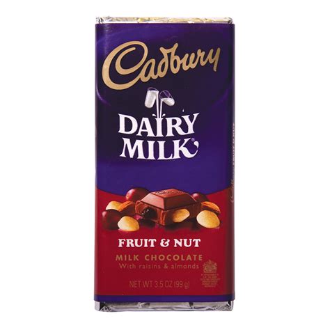 While you may come across as straight and narrow, you are hiding heaps of juicy secrets—like your love for badminton. CADBURY FRUIT AND NUT MILK CHOCOLATE 3.5 OZ BAR