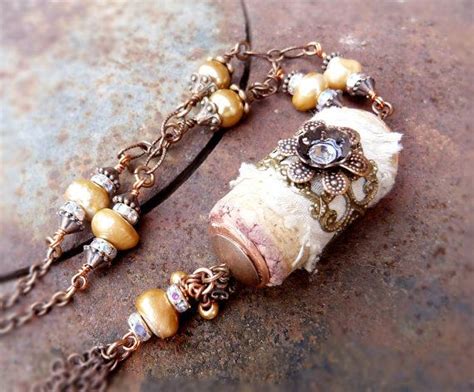 Beguiling Elegant Long Wine Cork Necklace Wrapped Up In Watered
