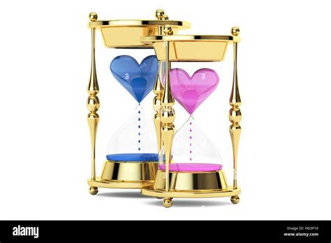 Hourglasses With Hearts 3d Rendering Isolated On White Background