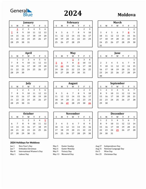 2024 Moldova Calendar With Holidays