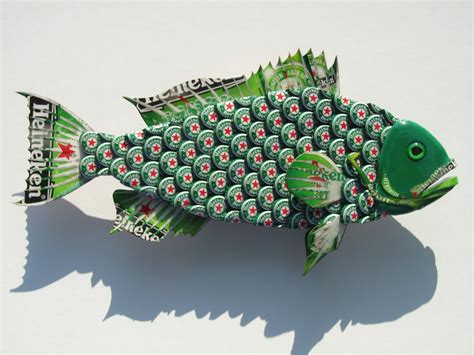 Metal Bottle Cap Fish Wall Art Small Bud Heineken By Ericseasel
