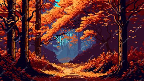 Premium Vector Autumn Forest Landscape Ai Generated 8bit Retro Pixel