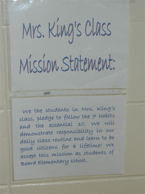 A Kindergarten Class Mission Statement At Beard Elementary Class