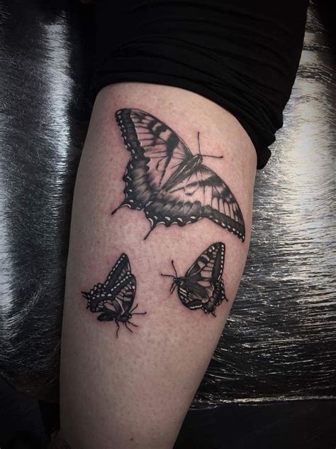 Calf Tattoo Norfolk Butterflies Mummy And Two Babies Female Tattoos