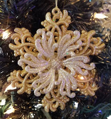 Gold Snowflake Ornament With Glitter Acrylic 45 Gold Snowflake