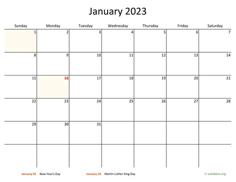 January 2023 Calendar With Bigger Boxes