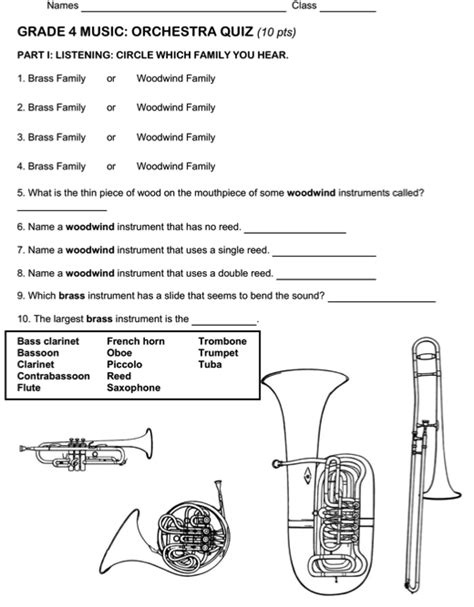 Instruments Of The Orchestra Worksheets