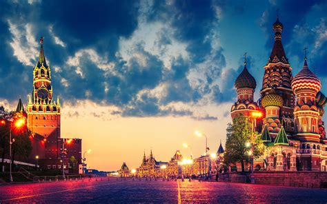 Russland Stadt Moskau Roter Platz Kathedrale Kreml Nacht Lichter