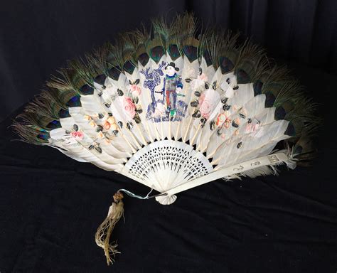 Chinese Feather Fan With Painted Scenes C 1830 Moorabool Antiques