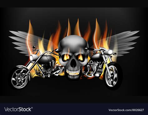 Fiery Motorcycles On The Background Of A Skull Vector Image