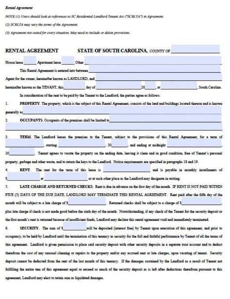 Free South Carolina Residential Lease Agreement Pdf Word Doc
