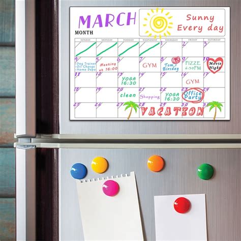 Magnetic Dry Erase Refrigerator Calendar Week Monthly White Board Wall