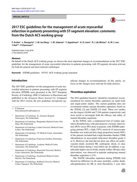 Pdf 2017 Esc Guidelines For The Management Of Acute Myocardial