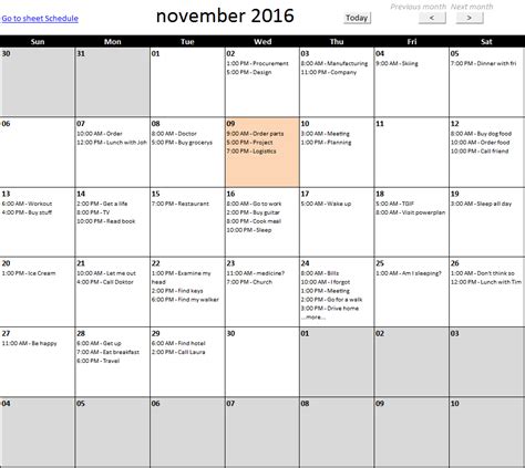 Calendar Monthly View