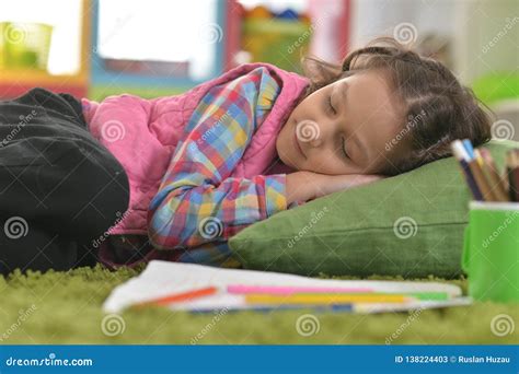 cute girl sleeping on pillow on floor stock image image of enjoy optimistic 138224403