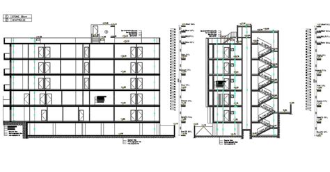 5 Storey Building Section Drawing With Dimension Cadbull