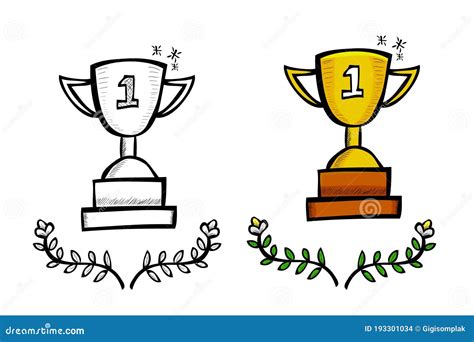 Trophy Simple Vector Doodle Hand Draw Sketch Isolated On White Stock
