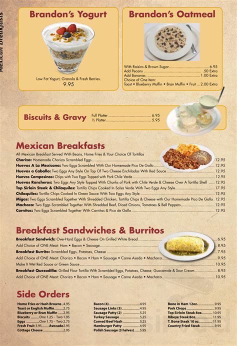 Brandons Diner Menu In Rancho Cucamonga California Usa