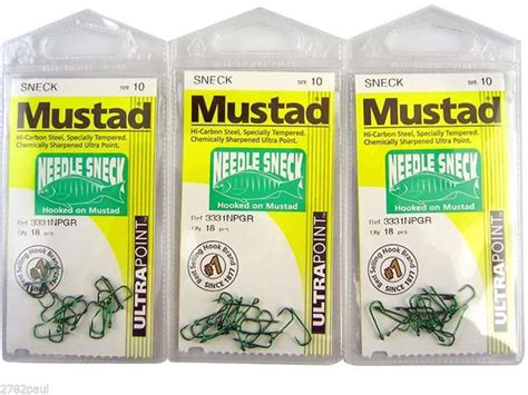 3 Packs Of Mustad 3331npgr Needle Sneck Weed Chemically Sharp Fishing Hooks