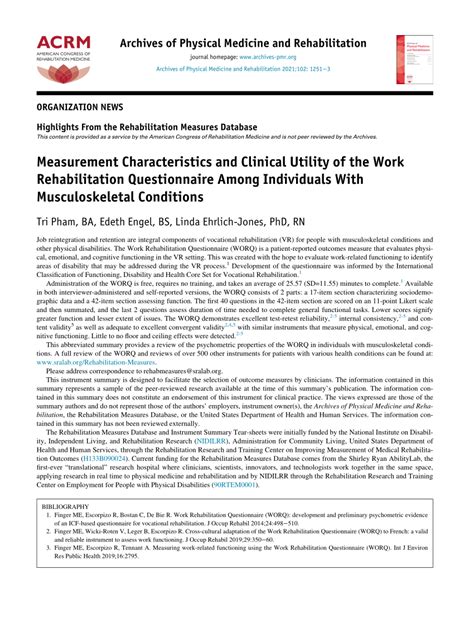 Pdf Measurement Characteristics And Clinical Utility Of The Work
