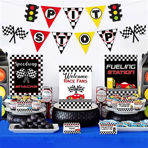 Buy Race Car Bar Decorations Kit Racing Bar Signs Snack Tent Cards Pit