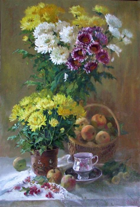 Svetlana Rodionova (b.1971) — Chrysanthemums and Apples, 2010 (1725×2559) | Flower painting ...