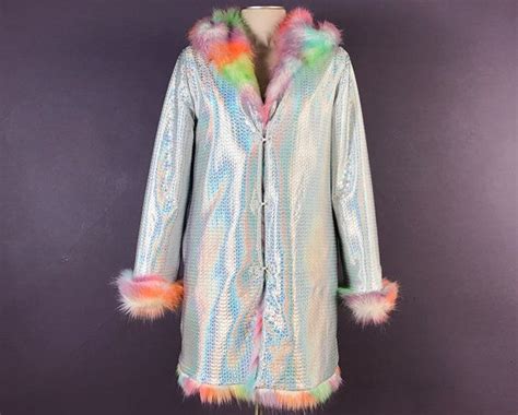 Rainbow Fur Coat Playa Jacket Iridescent Unicorn Colorful Etsy