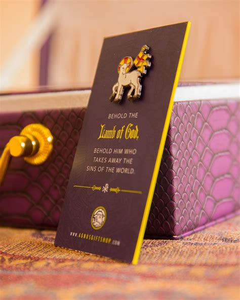 Agnus Dei Pin Mounted On Two Sided Purple Card Agnus Tshop