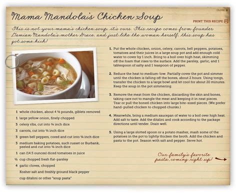 When available, we provide pictures, dish ratings, and descriptions of each menu item and its price. Carrabba's Mama Mandola's Chicken Soup - Musely