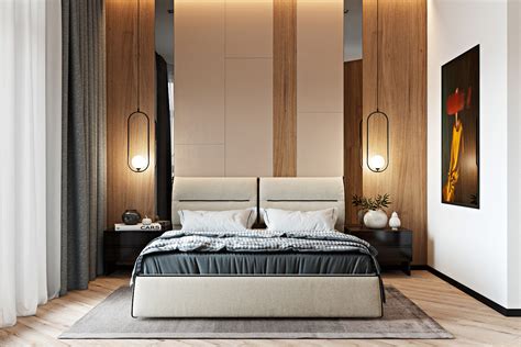 Stylish Master Bedroom With Wood White And Mirror Wall Panels