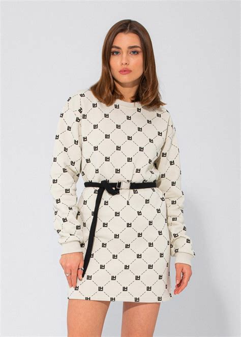 LH MONOGRAM NUDE LONGSLEEVE DRESS