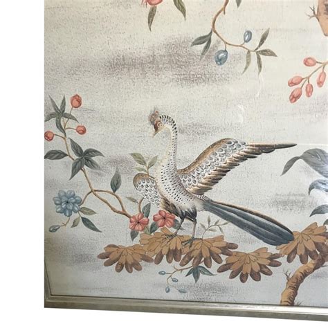 Pair Of Framed Modern Midcentury Gracie Chinoiserie Wallpaper Panels At