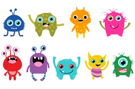 Little Monsters Clipart Set Cute Cartoon Monster By