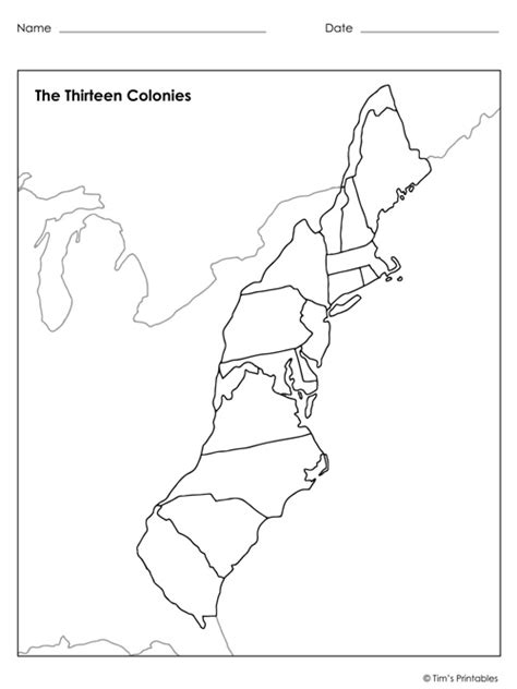 13 Colonies Map Blank Pdf Printable