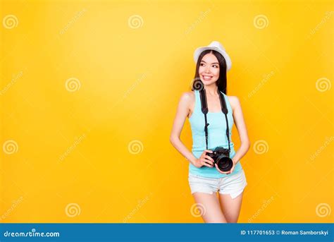 cute asian teen photographer on summer vacation she is holding stock image image of digital