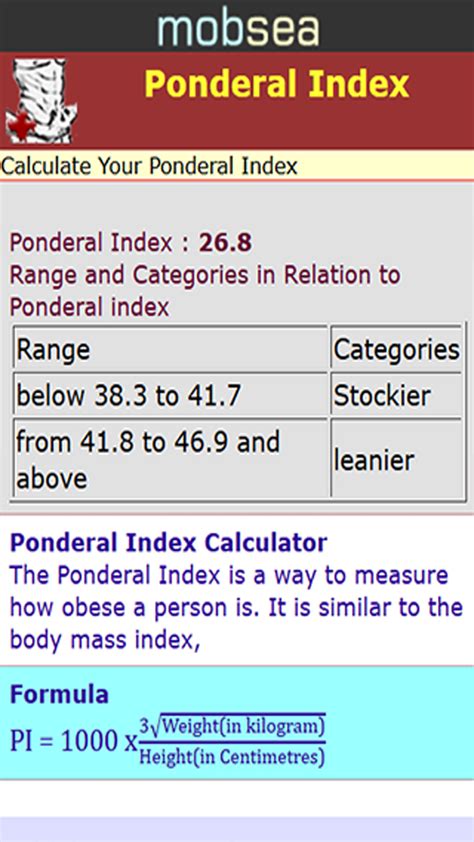 Ponderal Index Calculatorukappstore For Android