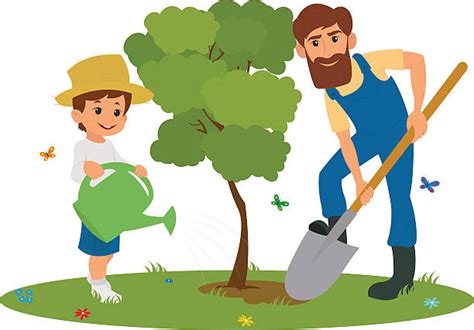 Royalty Free Boy Planting Tree Cartoon Clip Art Vector Images