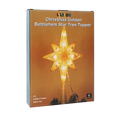 Ljlnion Lighted Christmas Tree Topper Golden Bethlehem Star Treetop