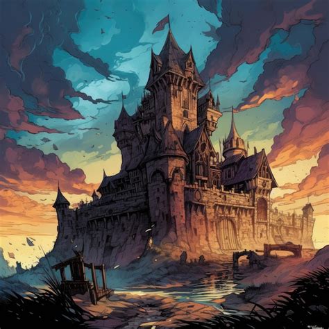 Premium Ai Image Castle Landscape Halloween Fantasy Illustration Art
