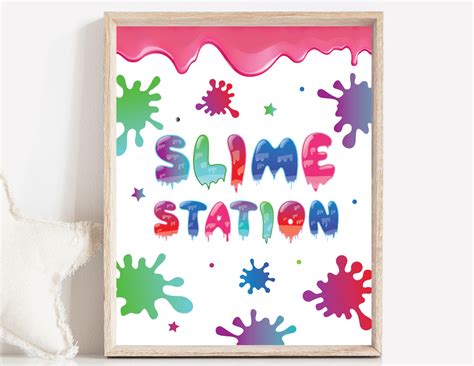Slime Station Sign Printable Slime Birthday Decorations Slime Etsy