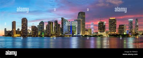 Florida Miami Skyline At Dusk Stock Photo Alamy