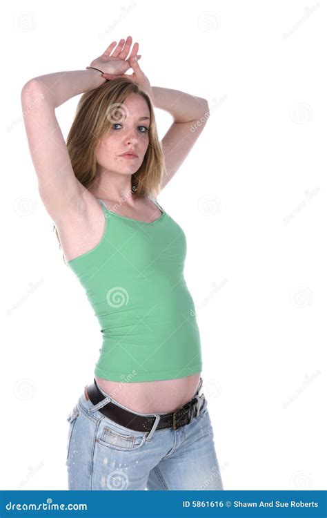 Pretty Woman With Arms Up Stock Photo Image Of Jeans